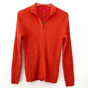 Peter Millar Full Zip Merino Wool Sweater Women Medium Coral‎ Cable Knit Capsule